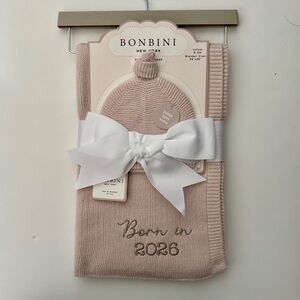 NEW Baby Blanket + Knit Hat “Born in 2026” Embroidery Baby Gift Keepsake Bonbini